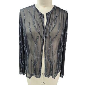 JMD New York Blouse Jacket Evening LP Sheer Black Fully Beaded Long Sleeves